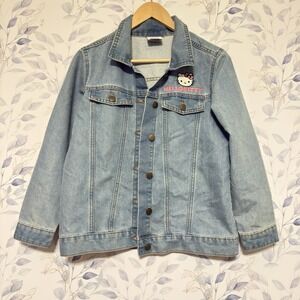 Sanrio Girls Hello Kitty Graphic Jean Jacket XL 14-16 Light Wash Denim Blue